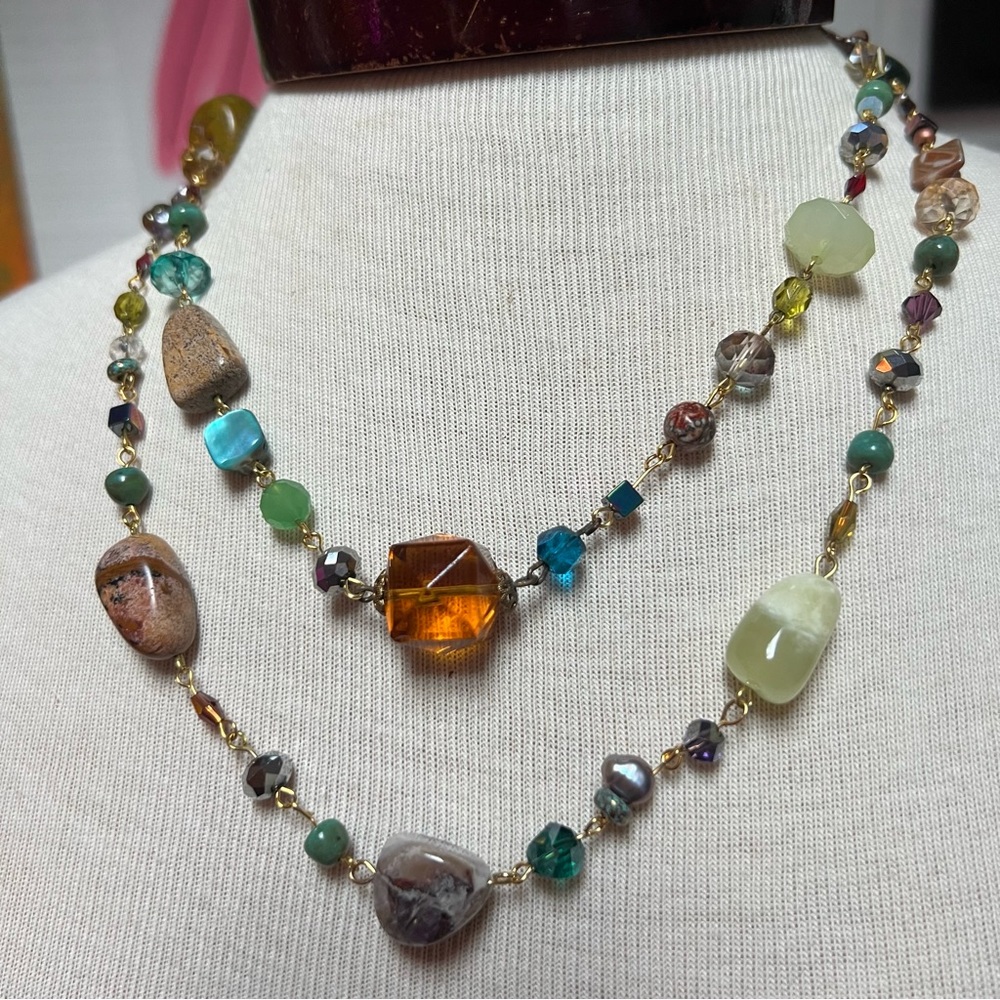 Multicolor Handmade Double Strand Gemstone Necklace